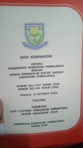 NOTA KESEPAKATAN ANTARA PEMERINTAH KABUPATEN PURBALINGGA DENGAN DEWAN PERWAKILAN RAKYAT DAERAH KABUPATEN PURBALINGGA NOMOR 903-3172 TAHUN 2008 NOMOR 903-06 TAHUN 2008 TANGGAL 18 OKTOBER 2008 TENTANG PRIORITAS DAN PLATON ANGGARAN SEMENTARA TAHUN ANGGARAN 2009