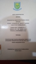 NOTA KESEPAKATAN ANTARA PEMERINTAH KABUPATEN PURBALINGGA DENGAN DEWAN PERWAKILAN RAKYAT DAERAH KABUPATEN PURBALINGGA NOMOR 903-6 TAHUN 2013 NOMOR 170-09 TAHUN 2013 TANGGAL 18 NOVEMBER 2013 TENTANG PRIORITAS DAN PLAFON ANGGARAN SEMENTARA ANGGARAN PENDAPATAN DAN BELANJA DAERAH  TAHUN ANGGARAN 2014